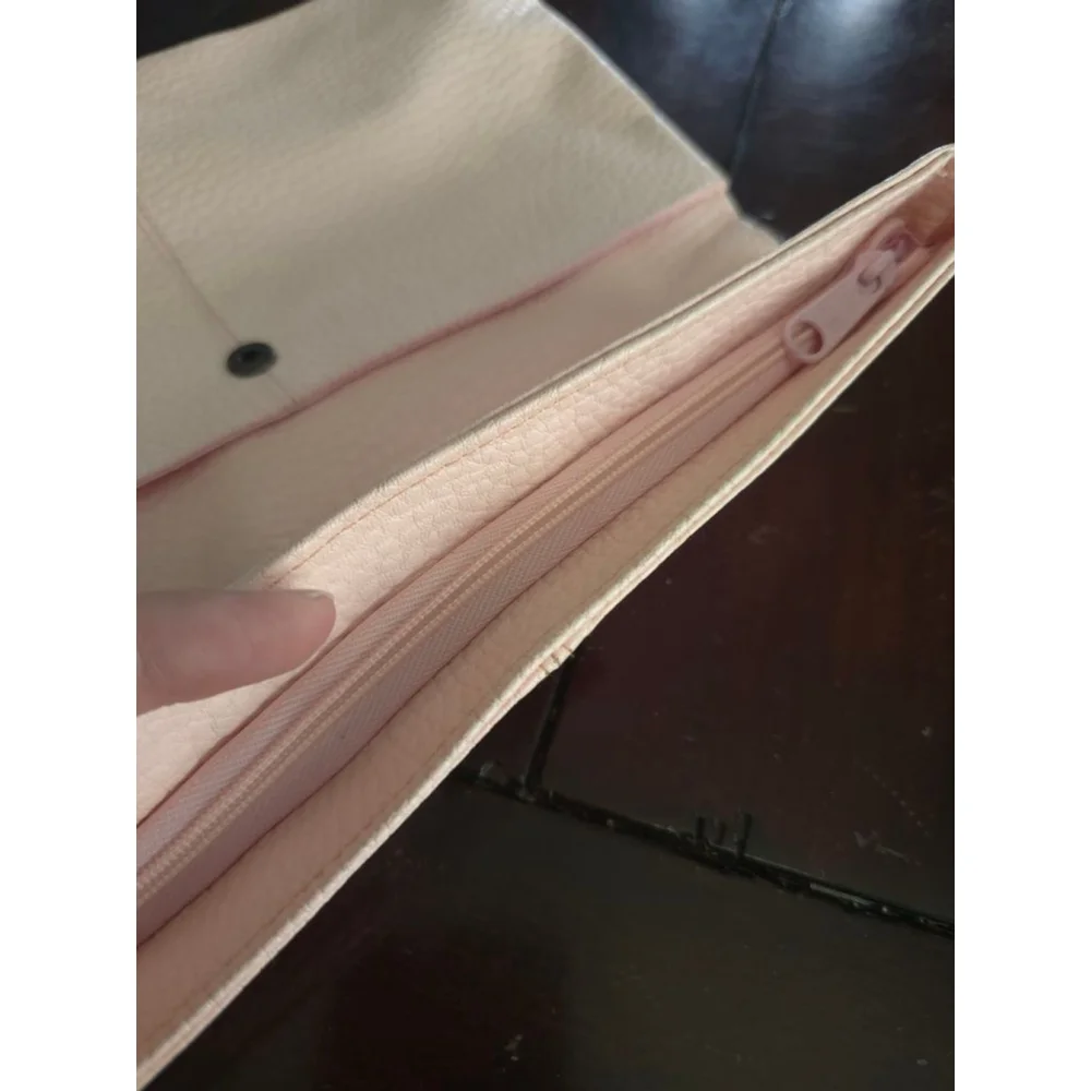 Women's Pastel Pink Pebble Faux Leather Foldover Clutch Brown Geo Accent Summer